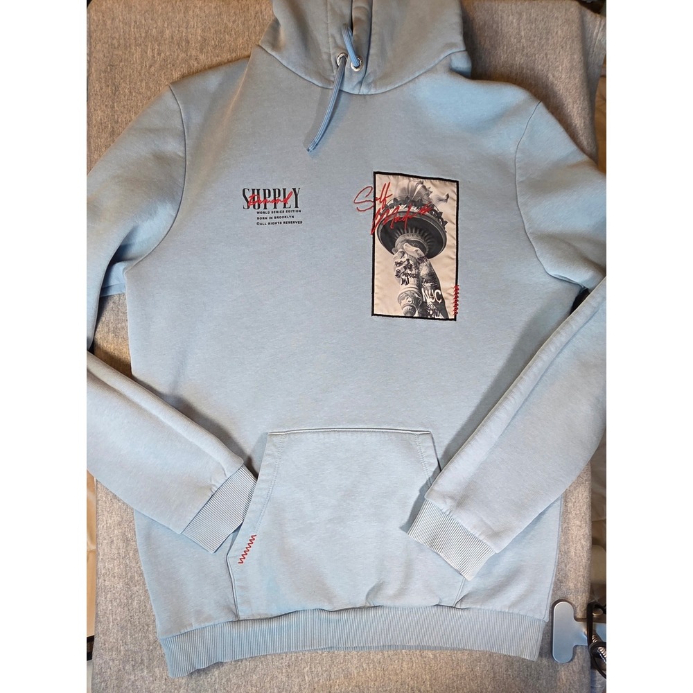Supply & Demand Brooklyn World Series Hoodie Light Blue NYC Statue Liberty MensM